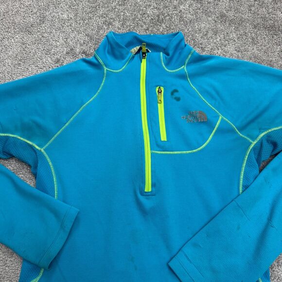 The North Face FlashDry 1/4 Zip Pullover Jacket Womens Small Blue Neon Green - Picture 3 of 16